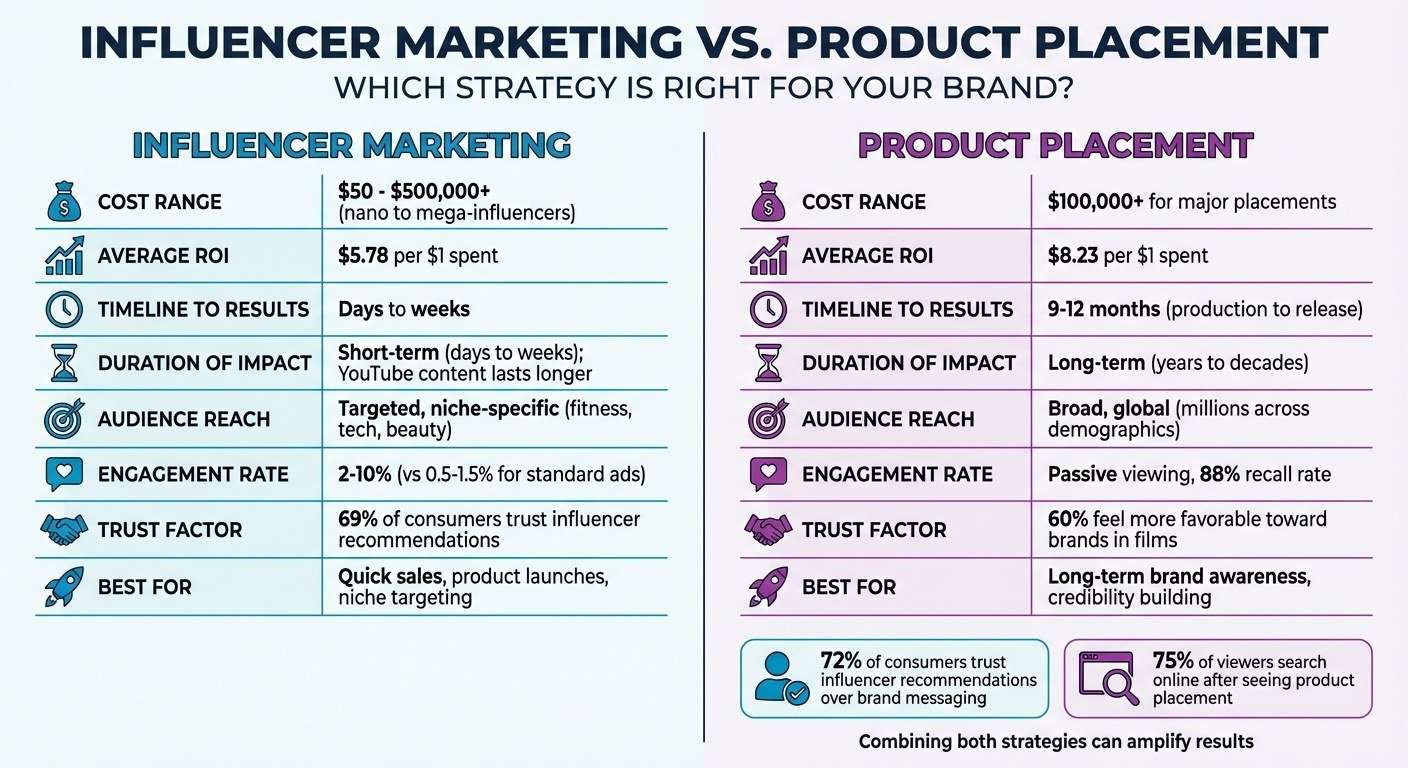 Influencer Marketing vs Product Placement: Cost, ROI, and Key Differences Comparison